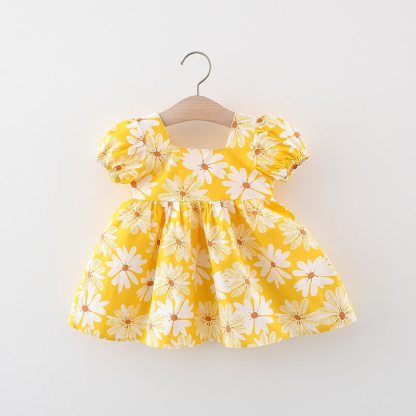 Vestitino per bambina con stampa margherite e fiocco, maniche a sbuffo. - image 6