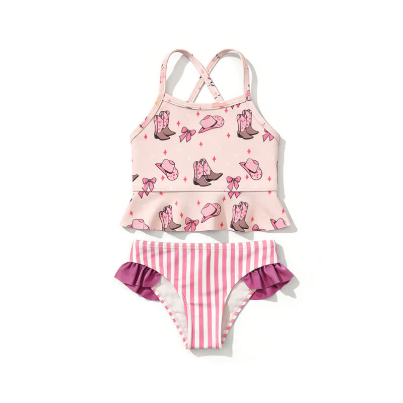 Costume da bagno a due pezzi per bambina con stampa floreale e volant. - Rosa - 8-9T - image 5