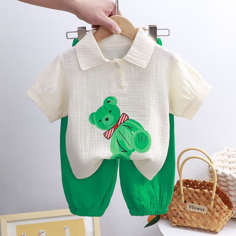 Completo per bambino composto da camicia e pantaloni in cotone stropicciato con colletto alla coreana, due pezzi. - Beige - 8-9T - image 11