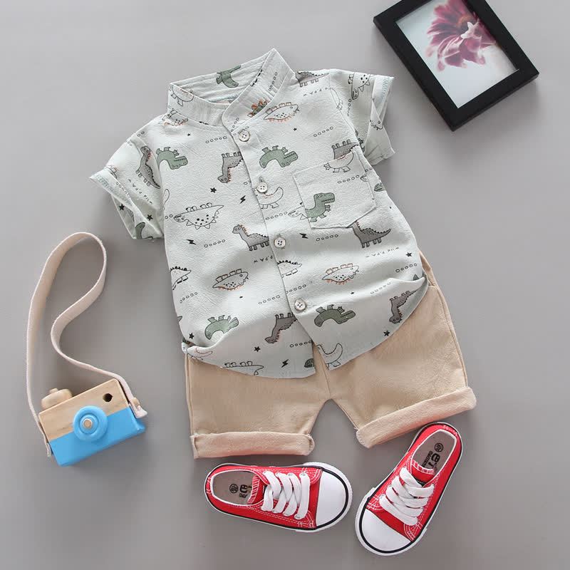Completo per neonati composto da maglietta e pantaloncini con stampa di dinosauri dei cartoni animati. - Grigio - 3-4 anni - image 3