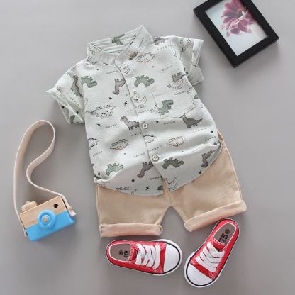 Completo per neonati composto da maglietta e pantaloncini con stampa di dinosauri dei cartoni animati. - Grigio - 3-4 anni - image 3