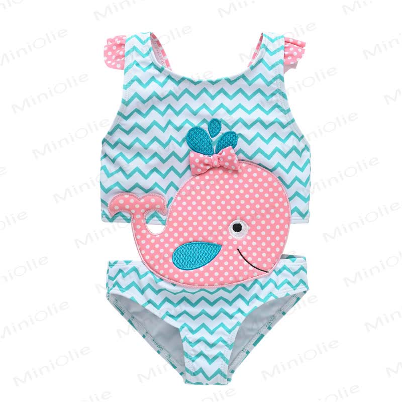 Costume da bagno a due pezzi senza maniche con stampa a cartoni animati per bambina. - Blu - 8-9T - image 1