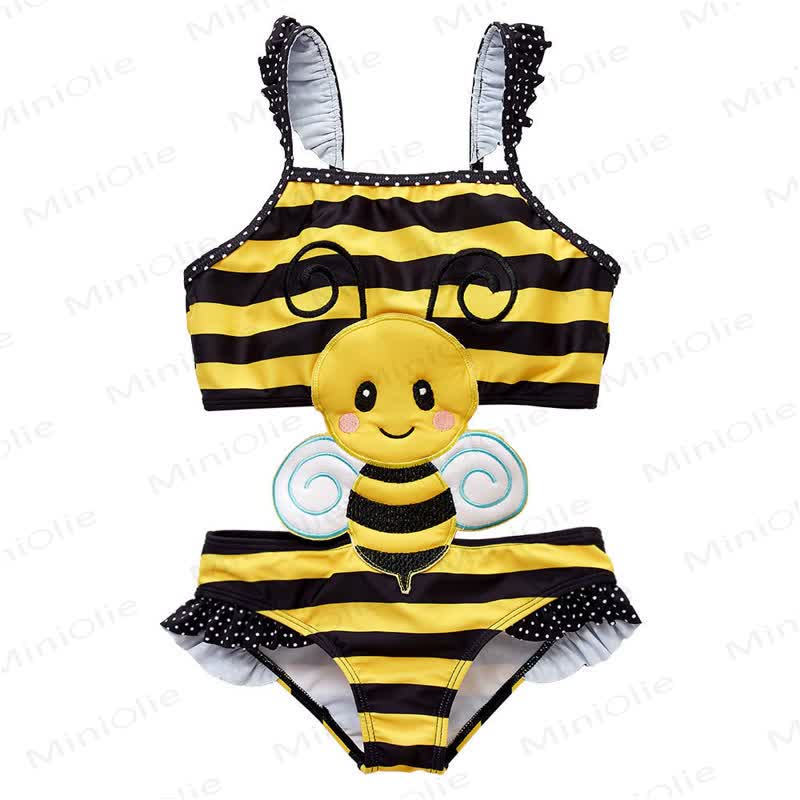 Costume da bagno a due pezzi senza maniche con stampa a cartoni animati per bambina. - Giallo - 8-9T - image 2