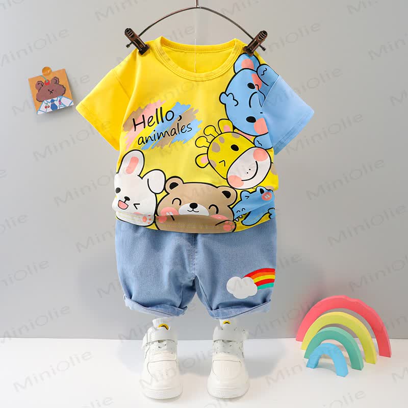 Completo per neonati composto da maglietta e pantaloncini con stampa di cartoni animati. - Giallo - 3-4 anni - image 3