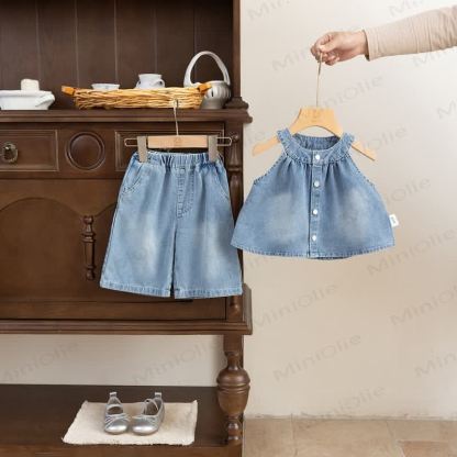 Completo senza maniche in denim blu baby - image 2