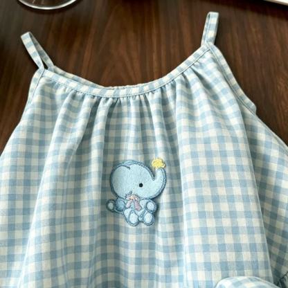 Vestitino estivo a quadretti blu con elefantini per bambina - image 2