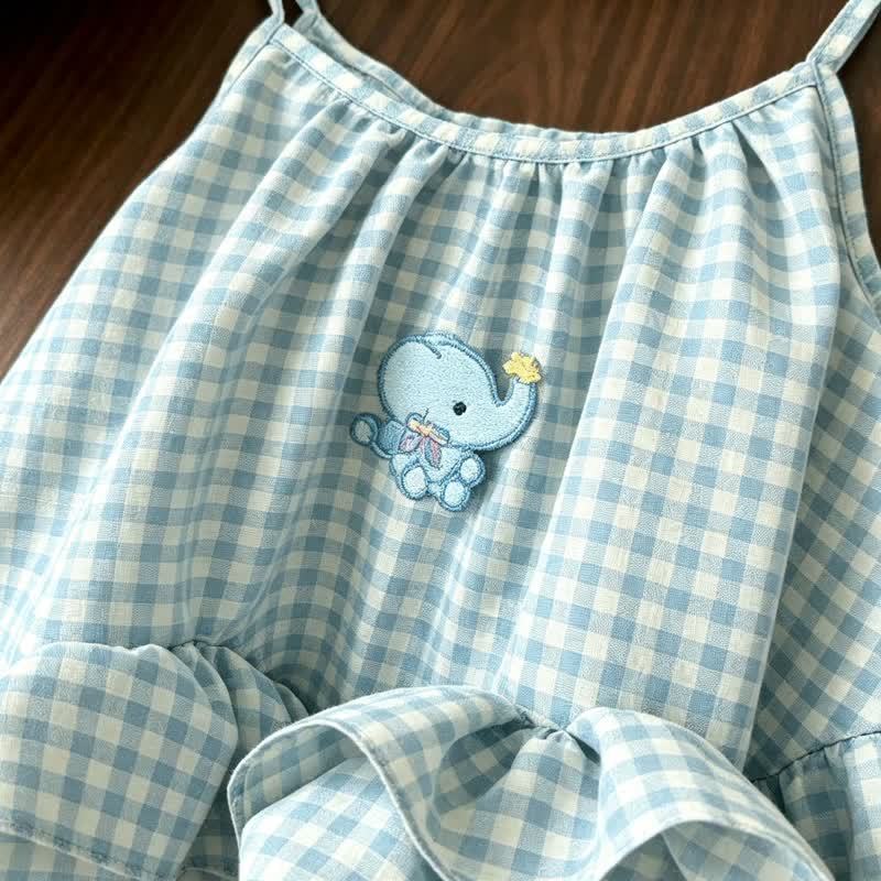 Vestitino estivo a quadretti blu con elefantini per bambina - image 3