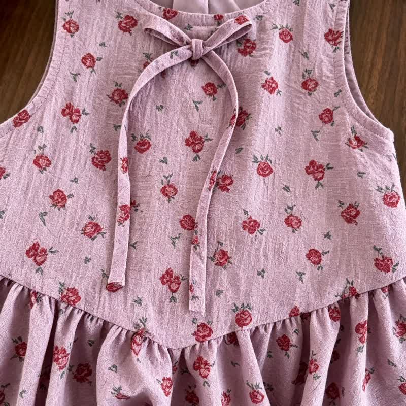 Vestitino senza maniche viola a fantasia floreale per bambina - image 4