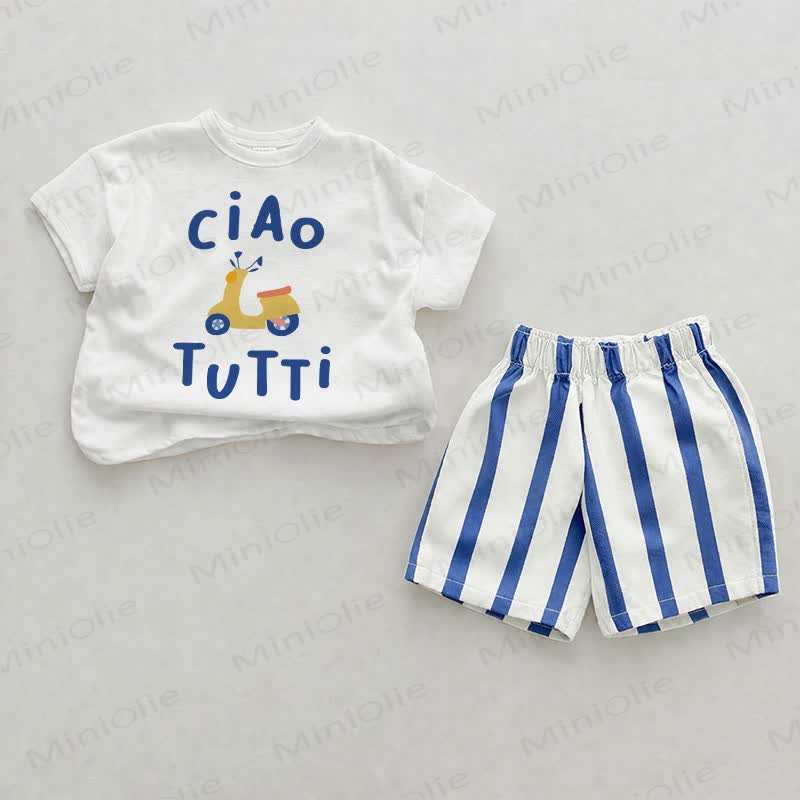 CIAO TUTTI Set di pantaloncini da bambino in 2 pezzi a righe verticali - Bianco e Blu - 2-3T - image 1