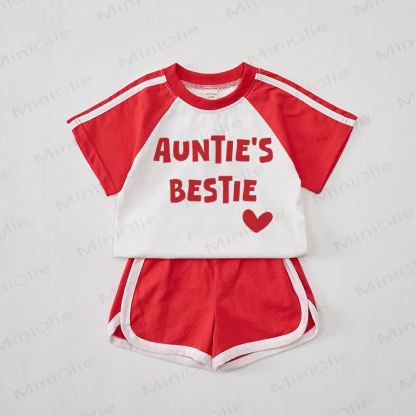 Completo maglietta e pantaloncini rossi per neonati "La migliore amica della zia". - Rosso - 2-3T - image 1