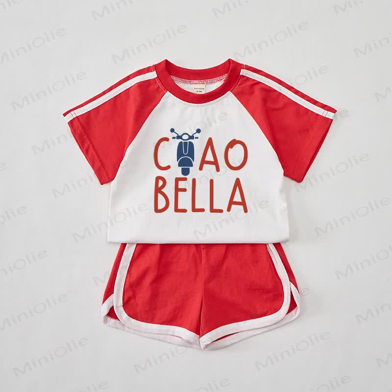 Completo CIAO BELLA composto da maglietta e pantaloncini rossi per bambina. - Rosso - 2-3T - image 1