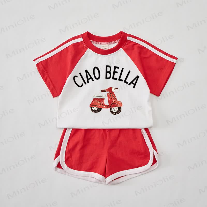 Completo CIAO BELLA composto da maglietta e pantaloncini rossi per bambina. - Rosso - 2-3T - image 1