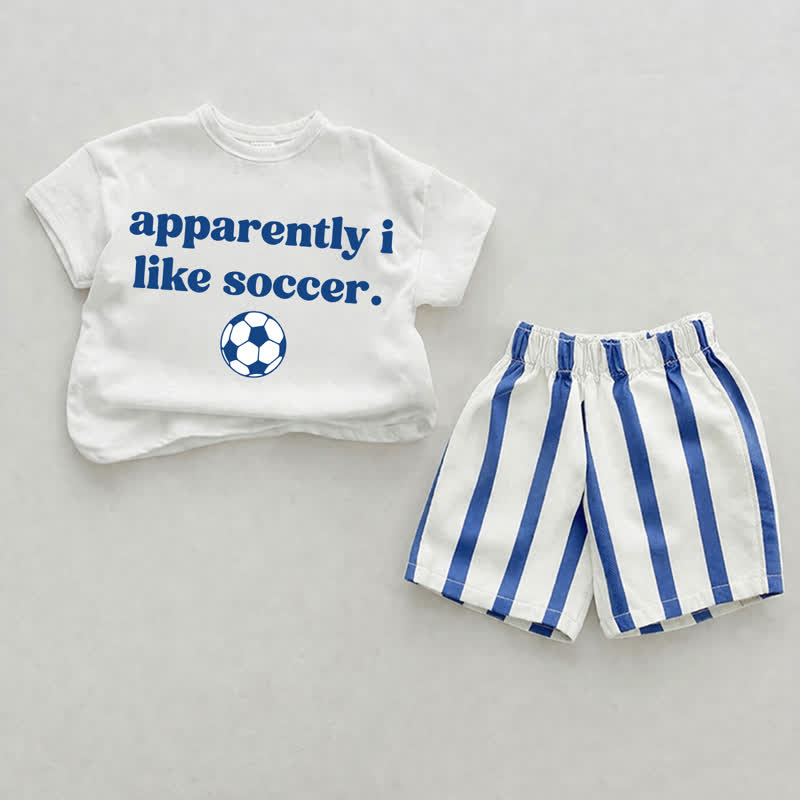 APPARENTEMENTE IO LINKE SOCCER. Completo da 2 pezzi con pantaloncini a righe verticali bianche e blu per neonati. - Bianco e Blu - 2-3T - image 1