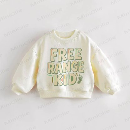 Felpa color crema con slogan FREE RANGE KID per neonati e bambini piccoli - Crema - 3-5T - image 1