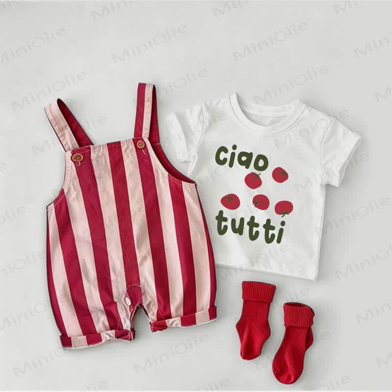 CIAO TUTTI Set salopette e maglietta Baby Tomato 2 pezzi - Bianco e Rosso - 2-3T - image 1
