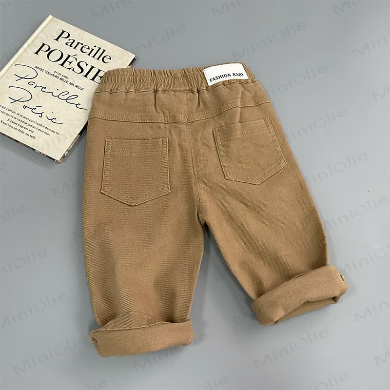 Pantaloni a gamba dritta in tinta unita per neonati e bambini piccoli - Cachi - 4-5T - image 2