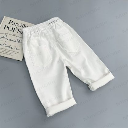 Pantaloni a gamba dritta in tinta unita per neonati e bambini piccoli - Bianco - 4-5T - image 3