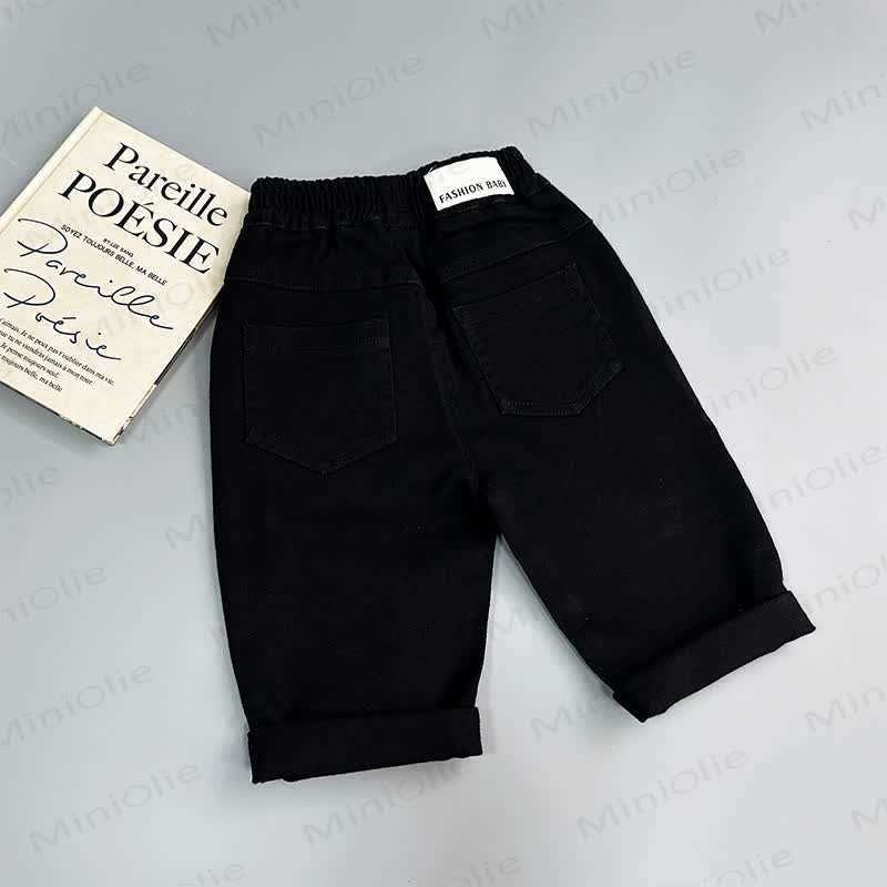 Pantaloni a gamba dritta in tinta unita per neonati e bambini piccoli - Nero - 4-5T - image 4