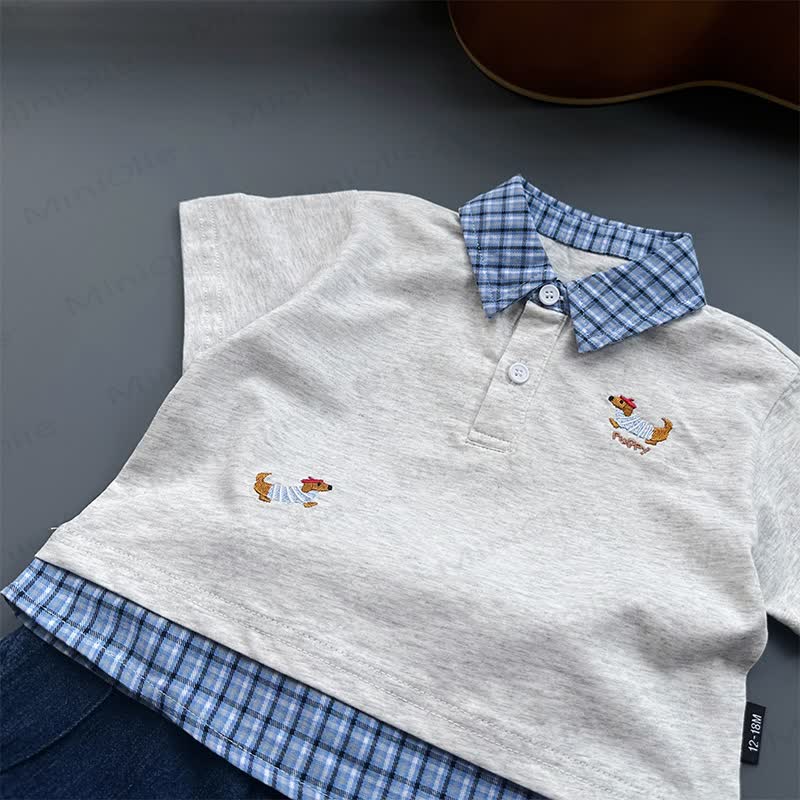 Polo a quadri con colletto o pantaloncini di jeans per neonati e bambini piccoli - image 4
