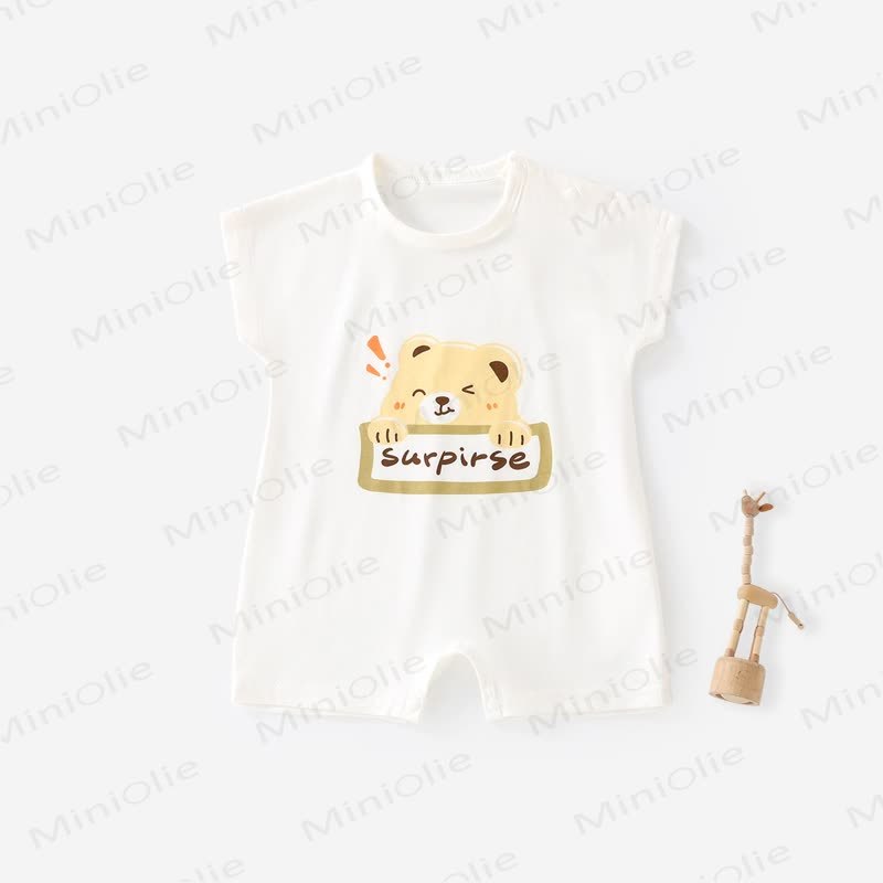 Tutina a maniche corte per neonati con stampa animalier - Bianco - 2-3T - image 3