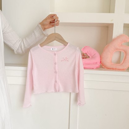 Cardigan a coste per bambina con fiocco ricamato. - Rosa - 8-9T - image 3