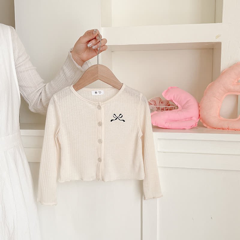 Cardigan a coste per bambina con fiocco ricamato. - Beige - 8-9T - image 8