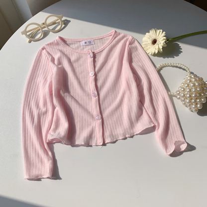 Cardigan a coste tinta unita con bottoni sul davanti per bambina - Rosa - 8-9T - image 5