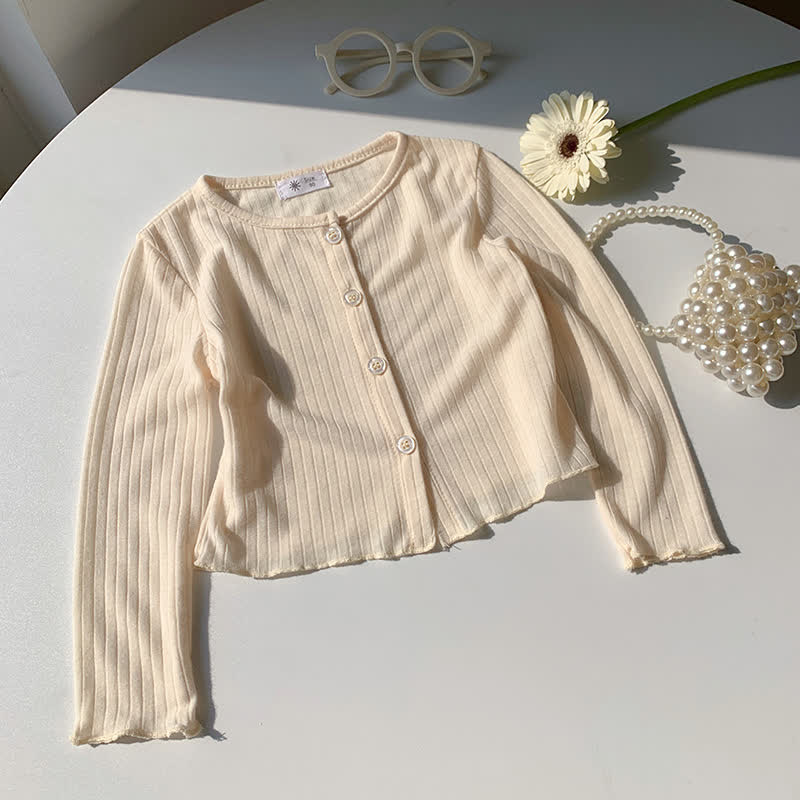 Cardigan a coste tinta unita con bottoni sul davanti per bambina - Beige - 8-9T - image 10