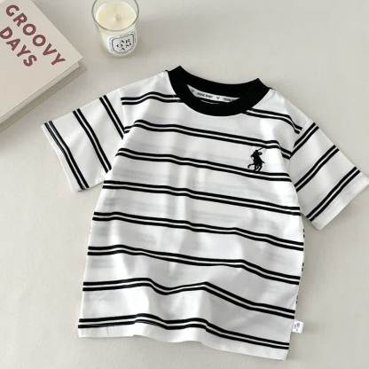 T-shirt girocollo a righe ricamata per bambini - Bianco - 10-11T - image 2