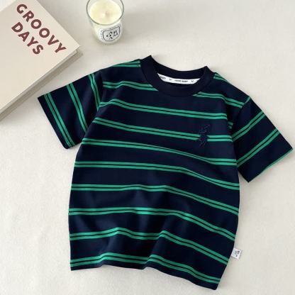 T-shirt girocollo a righe ricamata per bambini - Verde - 10-11T - image 6