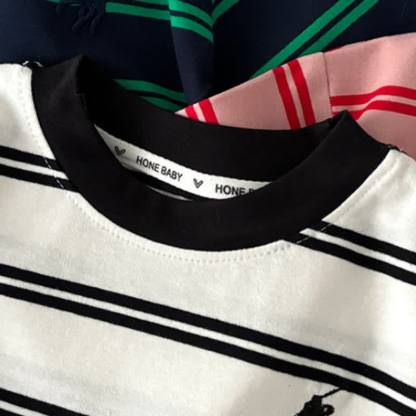 T-shirt girocollo a righe ricamata per bambini - image 7