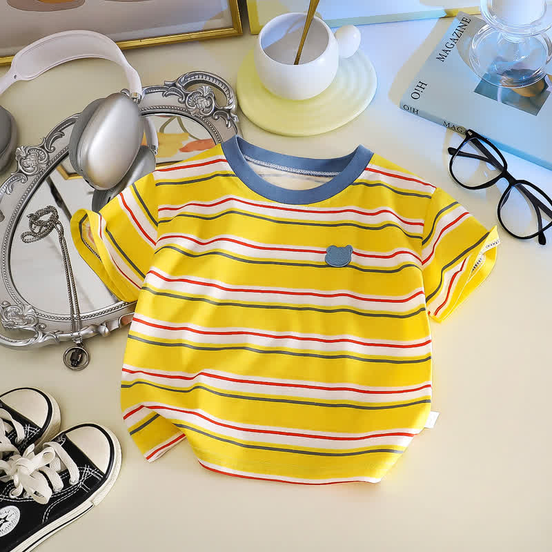 Maglietta estiva casual a righe con orsetto per neonati e bambini piccoli - Giallo - 6-7T - image 5