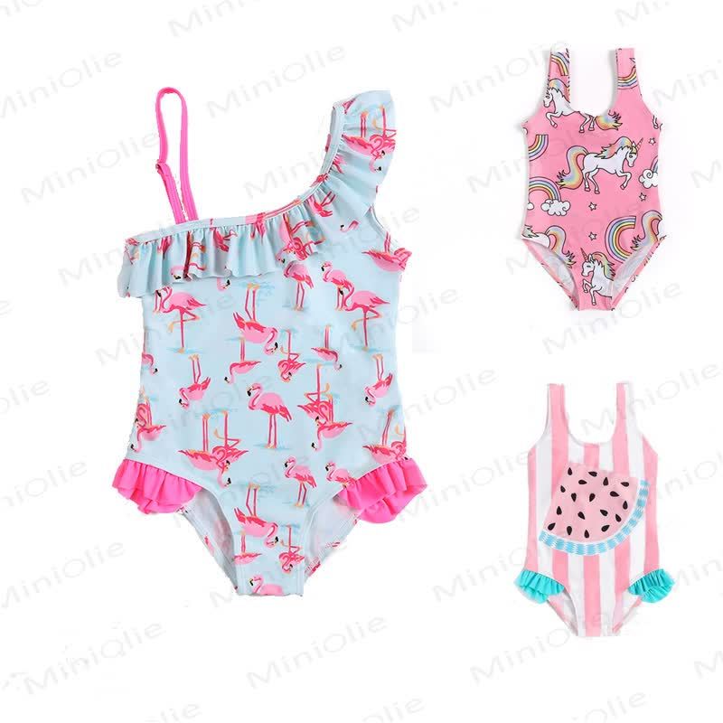 Tutina da bagno per bambina con volant e fenicottero - image 1