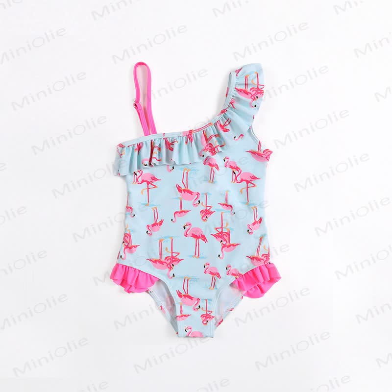 Tutina da bagno per bambina con volant e fenicottero - Blu - 6-7T - image 4