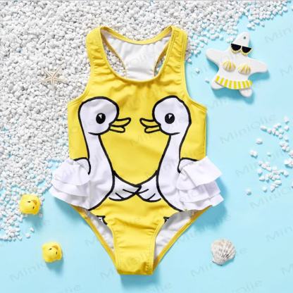 Tutina da bagno per bambina con volant e fenicottero - Giallo - 6-7T - image 7