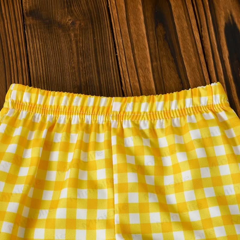 Completo senza maniche a quadretti giallo pastello con margherite - image 7