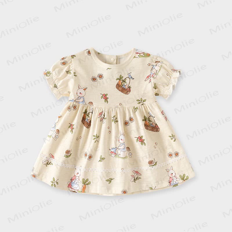 Vestitino estivo per bambina con stampa di coniglietti e pois - Beige - 4,5-5T - image 1