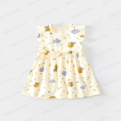 Vestitino beige con maniche a volant per bambina - Ape beige - 6-7T - image 3