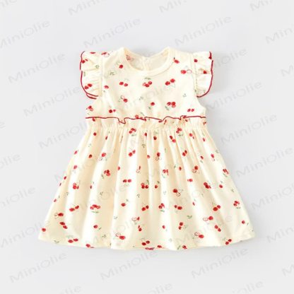 Vestitino beige con maniche a volant per bambina - Ciliegia Beige - 6-7T - image 2