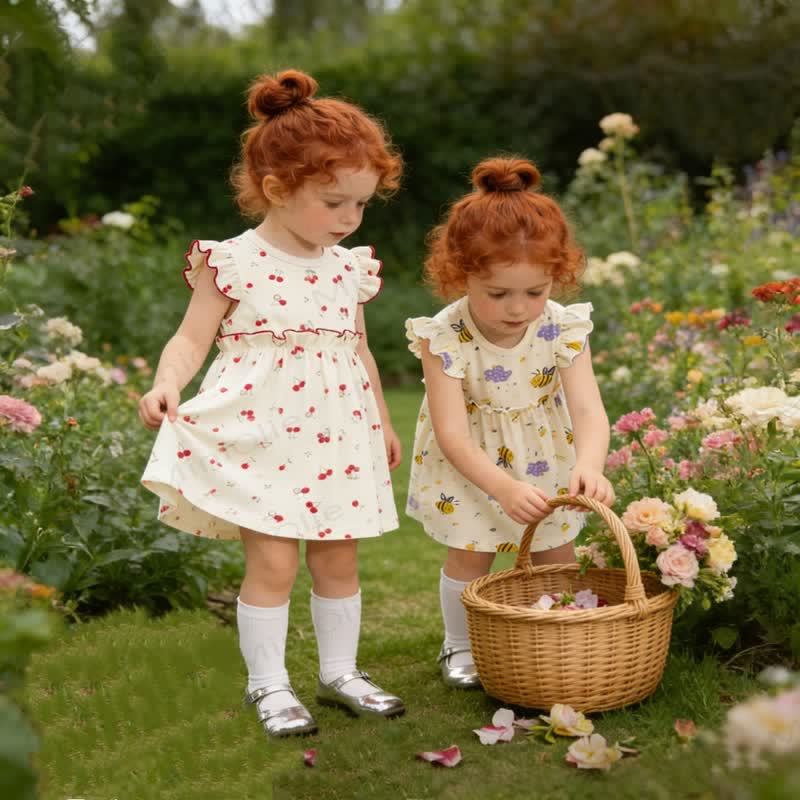 Vestitino beige con maniche a volant per bambina - image 1