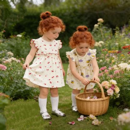 Vestitino beige con maniche a volant per bambina - image 1
