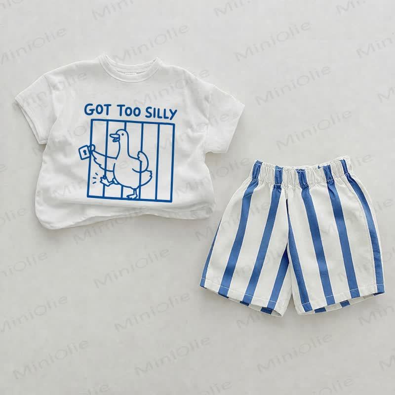COMPLETO DI PURE SCIOCCHEZZE Completo due pezzi con pantaloncini a righe verticali azzurri - Bianco e Blu - 2-3T - image 1