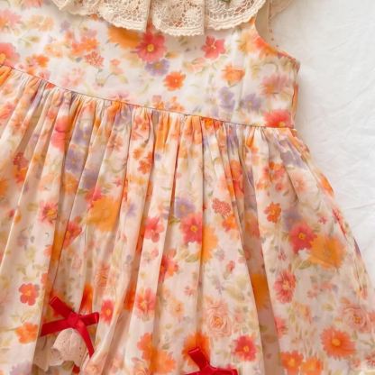 Vestitino arancione vintage con pizzo floreale per bambina - image 4