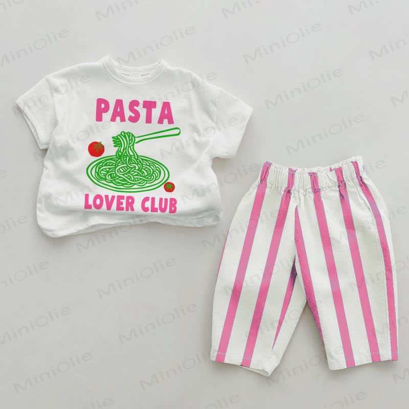 Set da 2 pezzi a righe verticali rosa chiaro del PASTA LOVER CLUB - Bianco e rosa - 2-3T - image 1