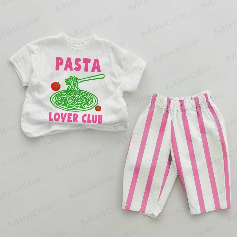 Set da 2 pezzi a righe verticali rosa chiaro del PASTA LOVER CLUB - Bianco e rosa - 2-3T - image 1