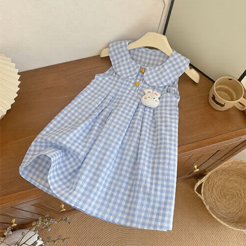 Vestitino senza maniche a quadretti blu con coniglietto per bambina - Blu - 8-9T - image 1