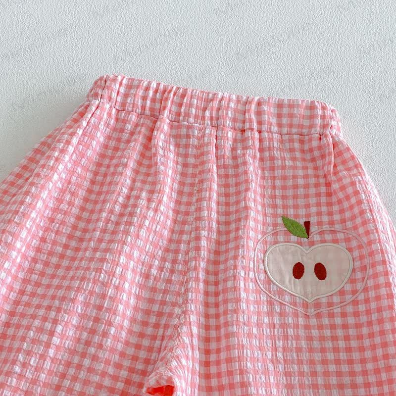Mutandine a pantaloncino in morbido cotone con ricami di frutta e motivo a quadretti. - image 6