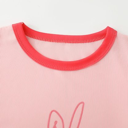 T-shirt a maniche corte a coste con scollo rotondo e stampa di animali/cibo per bambini - image 10