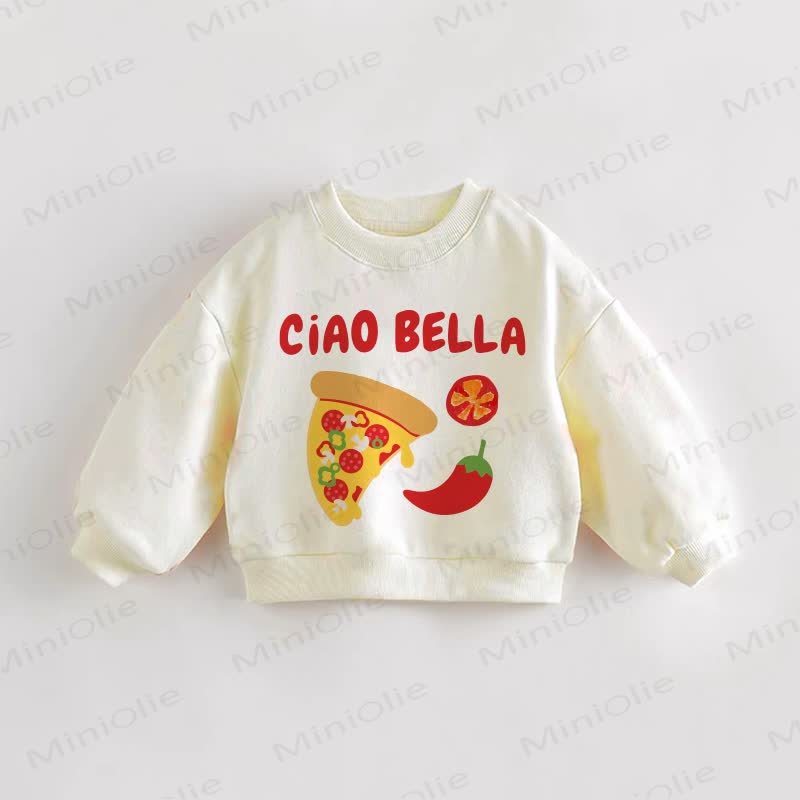 Felpa per neonati e bambini CIAO BELLA con stampa di cibo - Crema - 3-5T - image 1