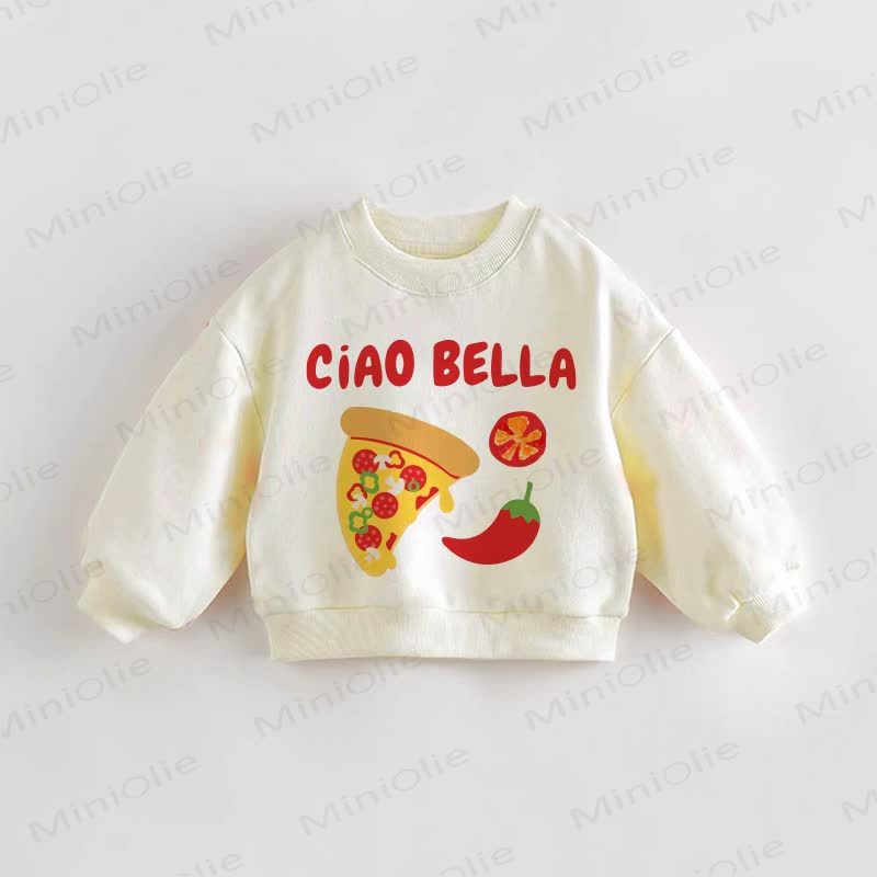 Felpa per neonati e bambini CIAO BELLA con stampa di cibo - Crema - 3-5T - image 1